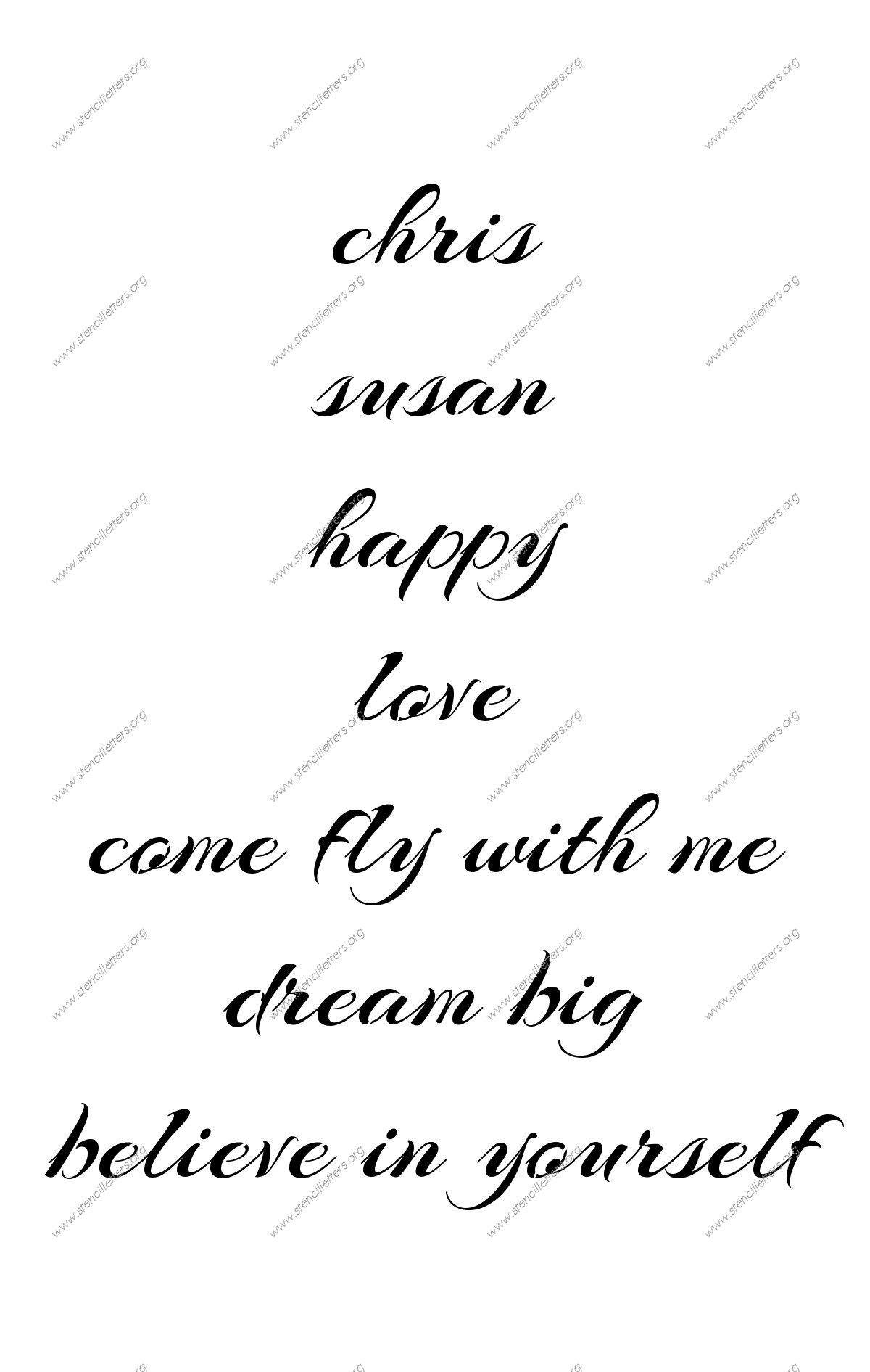 Brushed Cursive lowercase stencil Names, Words, Phrases samples