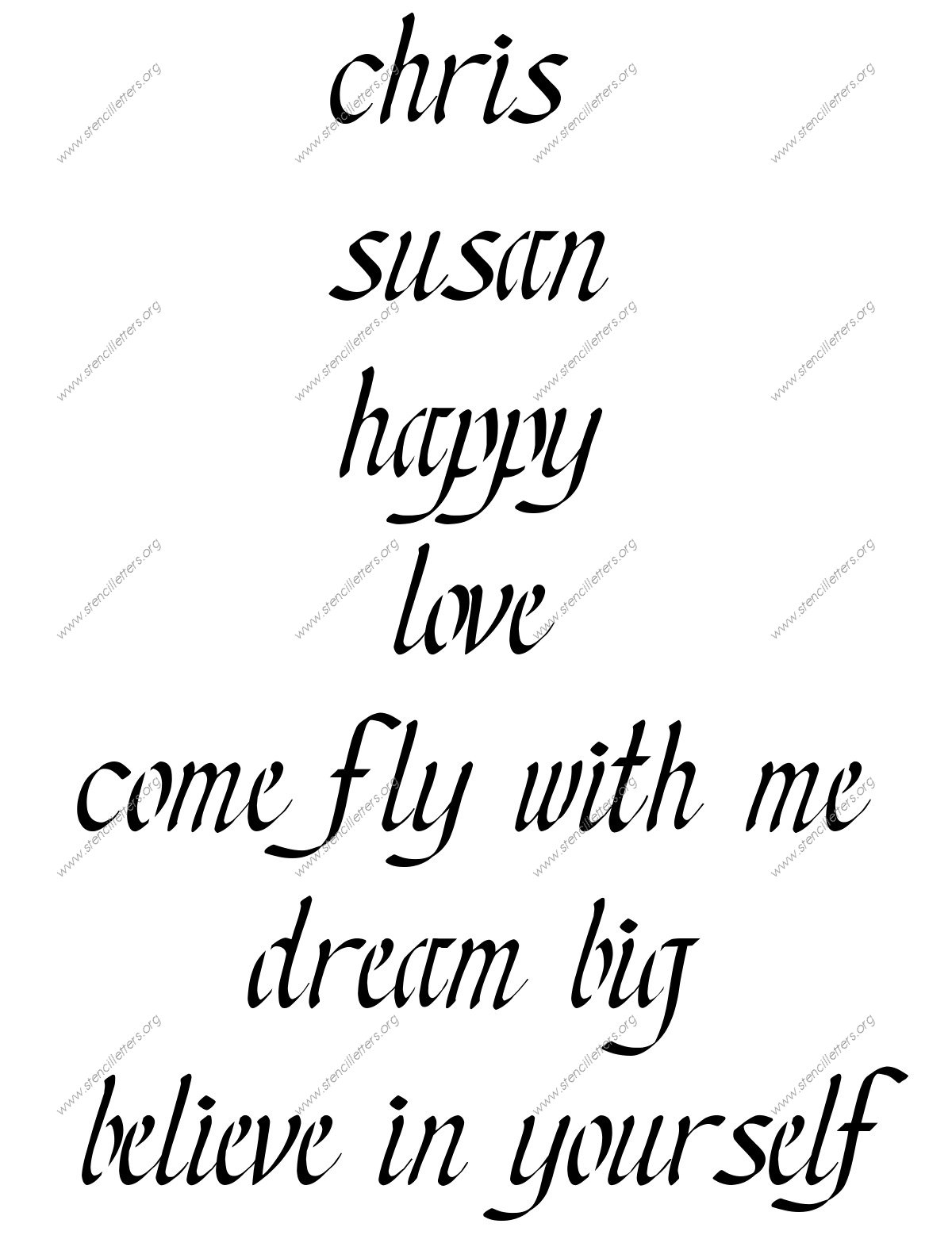 Stylish Cursive lowercase stencil Names, Words, Phrases samples