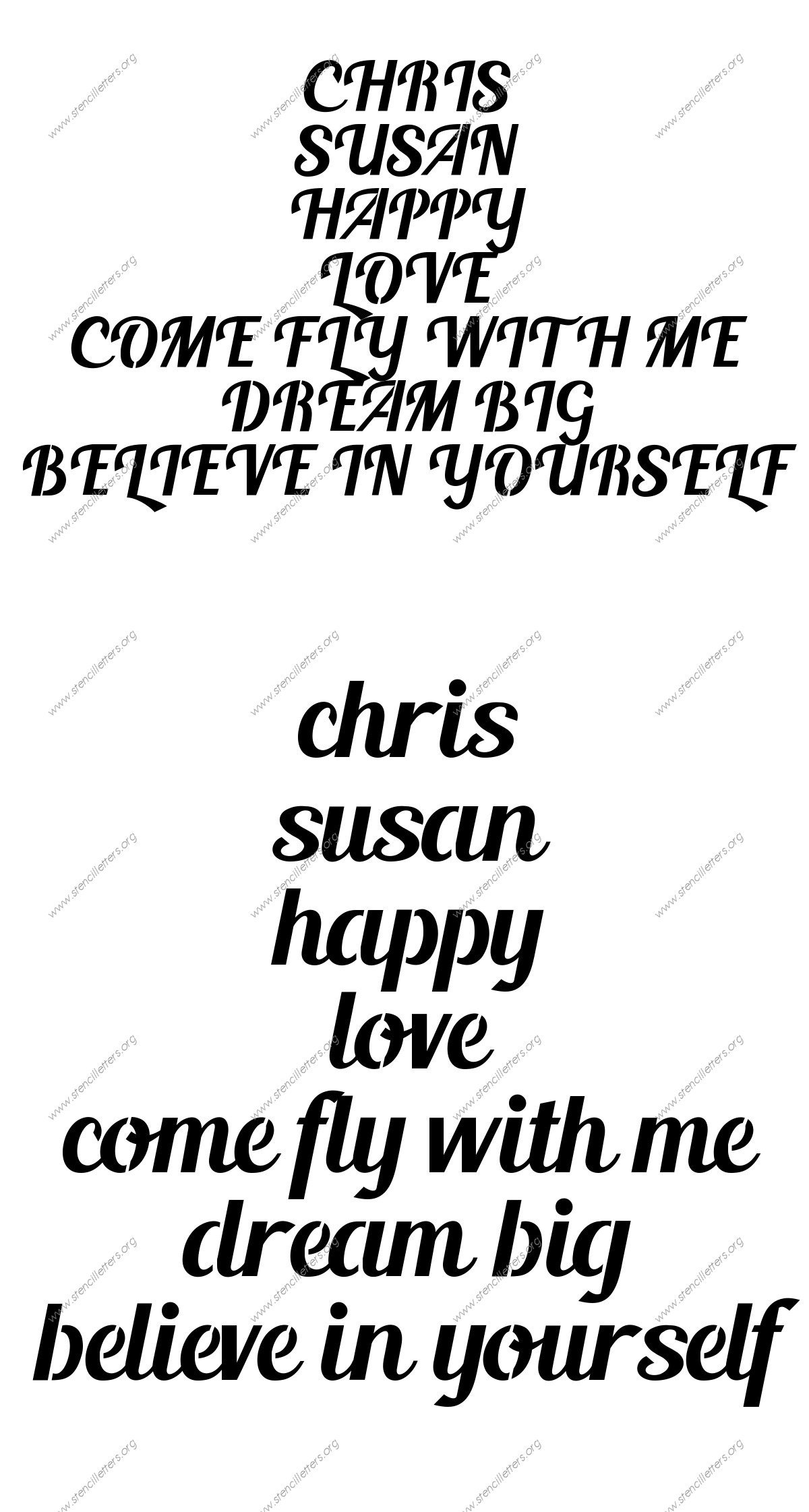Script Calligraphy Names, Words, Phrases samples