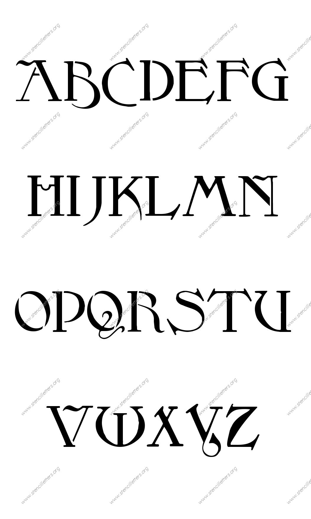 Fantasy Art Nouveau Stencil Letter Set