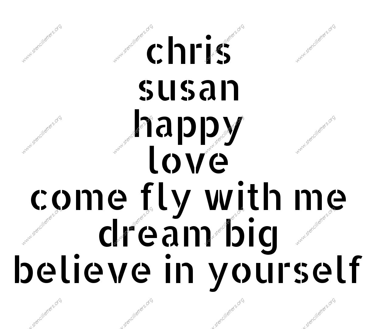 Sans-Serif Modern lowercase stencil Names, Words, Phrases samples