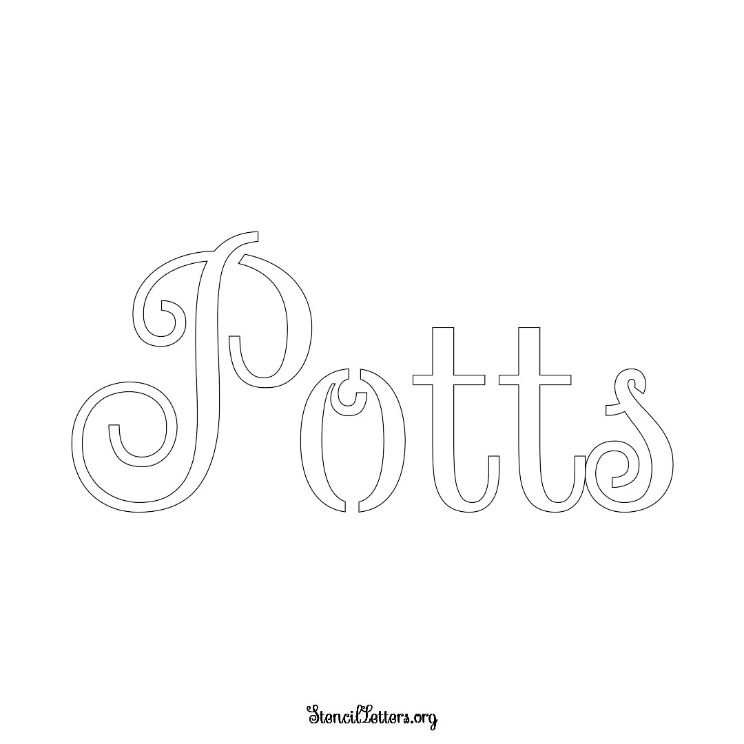 Potts name stencil in Ornamental Cursive Lettering