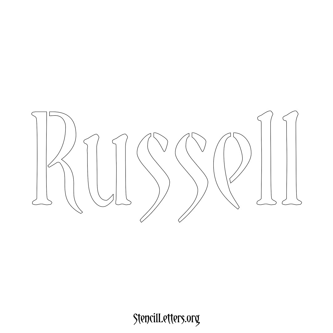 Russell name stencil in Vintage Brush Lettering