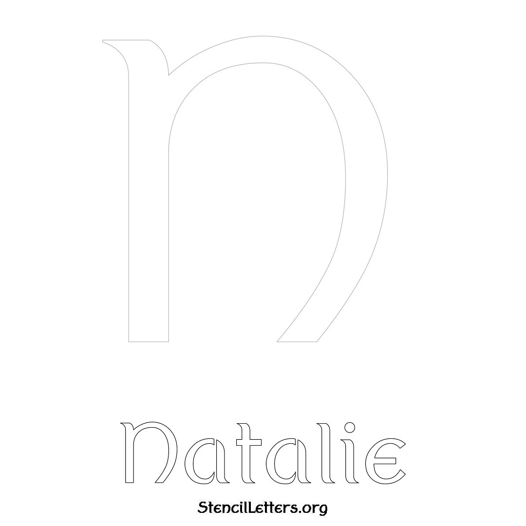 Natalie printable name initial stencil in Ancient Lettering
