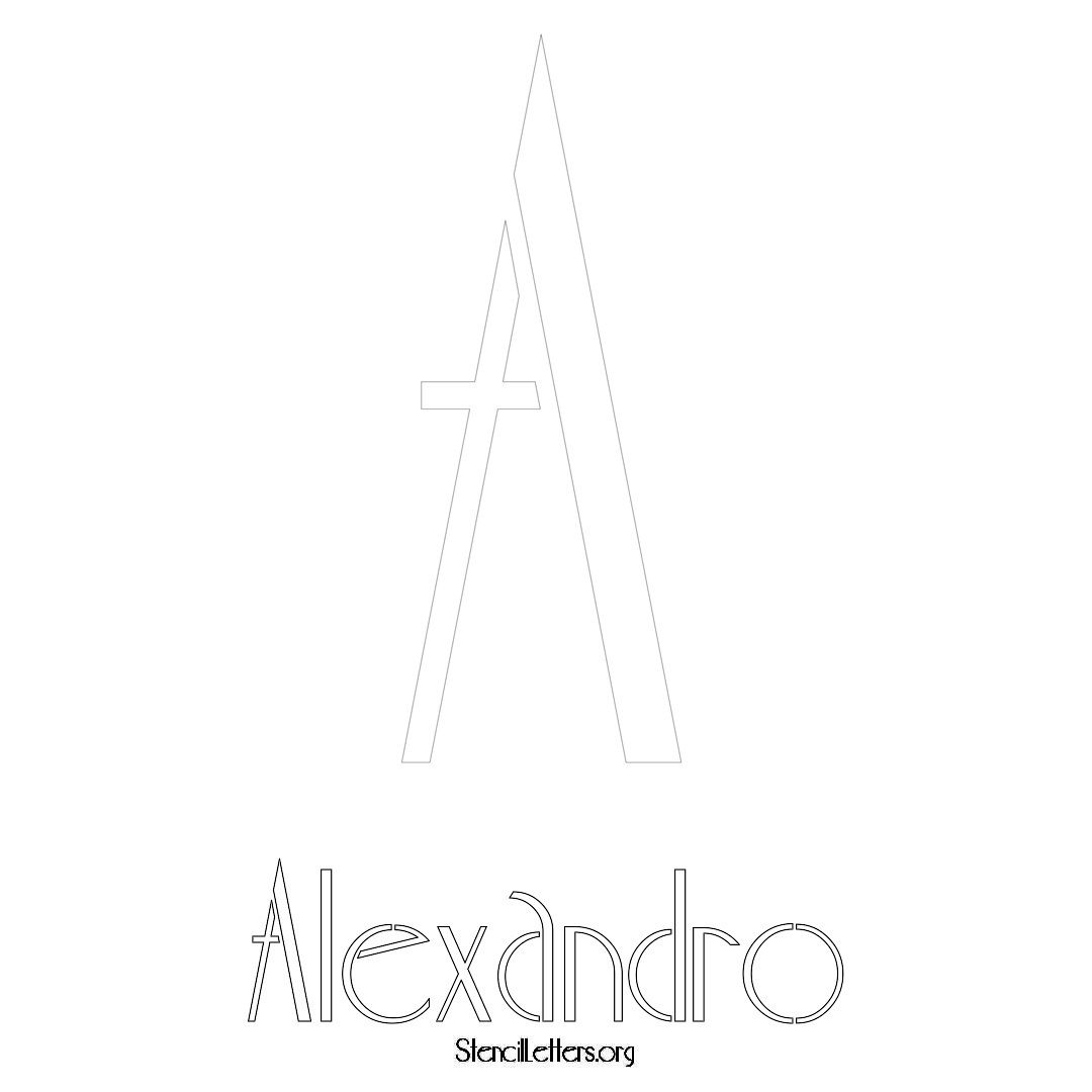 Alexandro printable name initial stencil in Art Deco Lettering