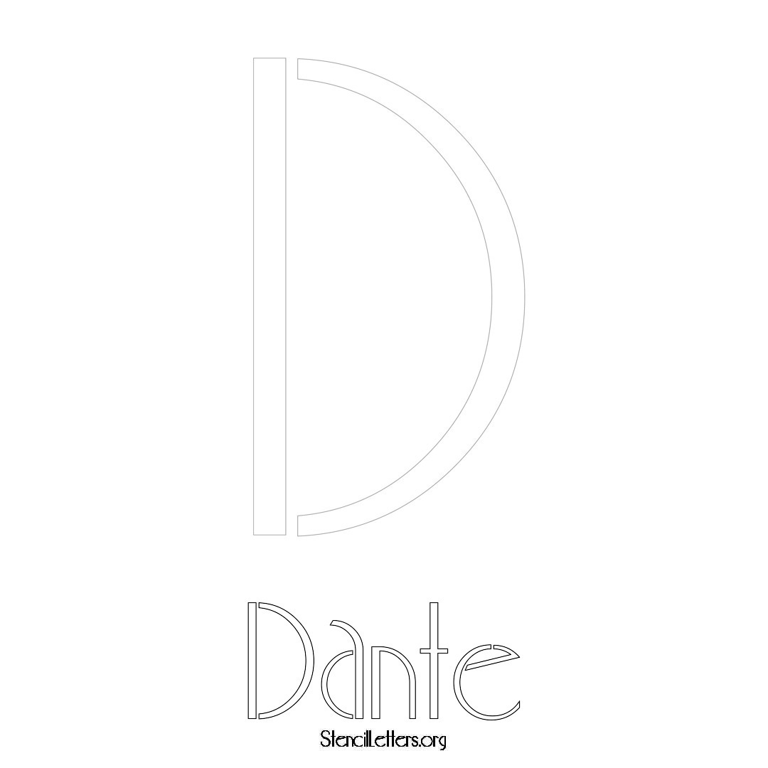 Dante printable name initial stencil in Art Deco Lettering