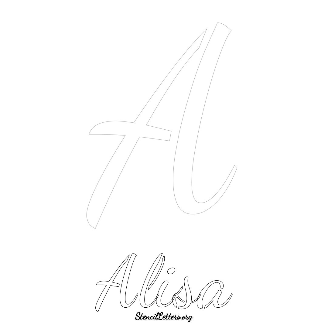Alisa printable name initial stencil in Cursive Script Lettering