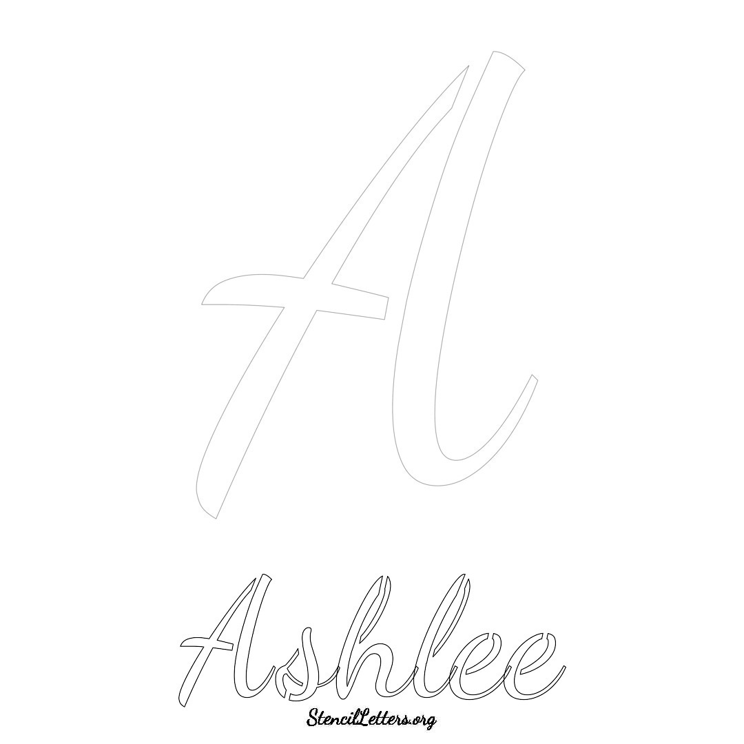 Ashlee printable name initial stencil in Cursive Script Lettering