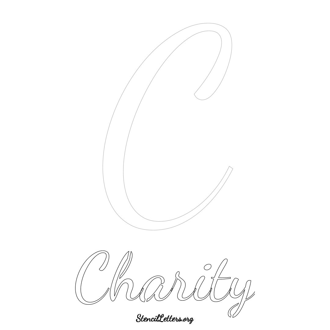 Charity printable name initial stencil in Cursive Script Lettering