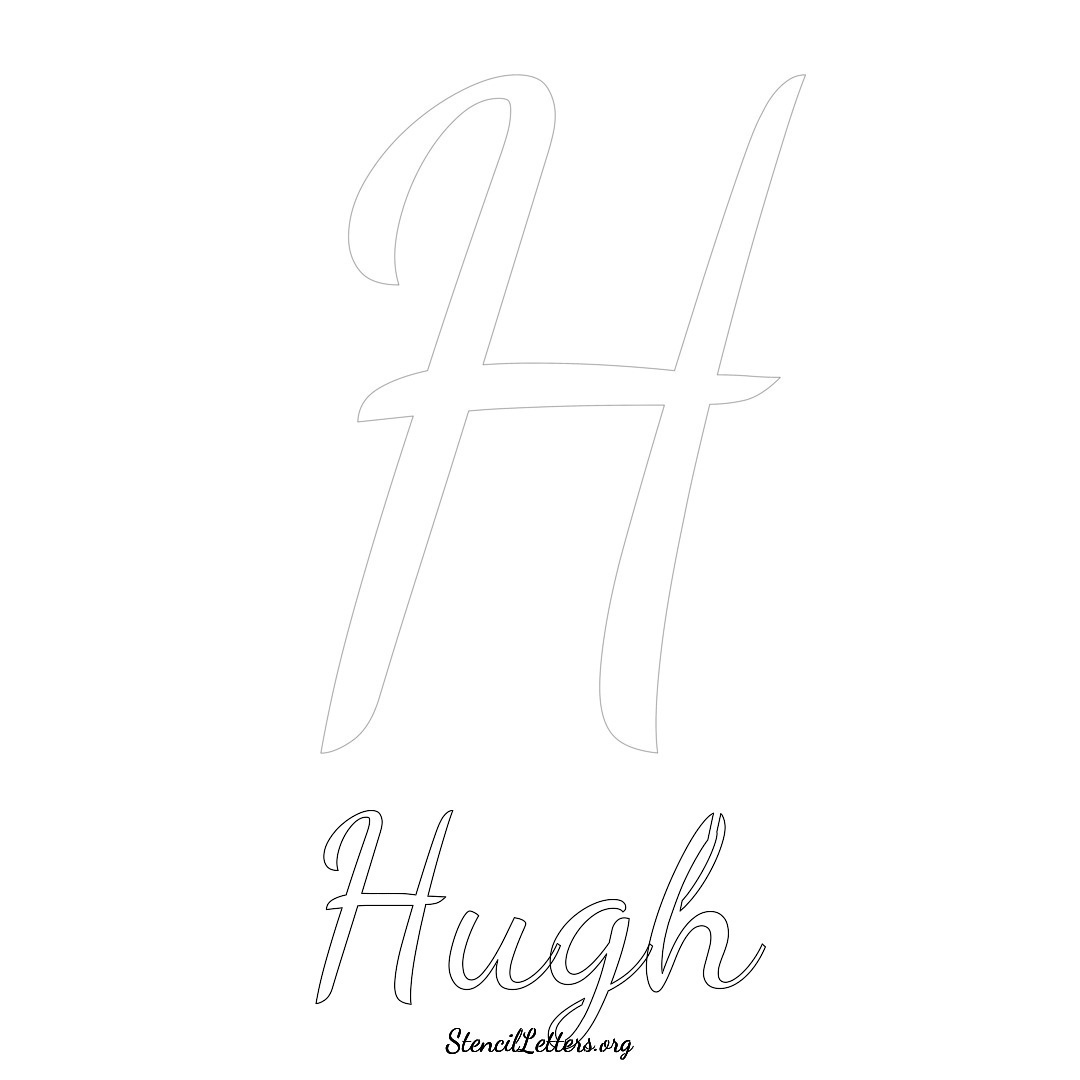 Hugh printable name initial stencil in Cursive Script Lettering
