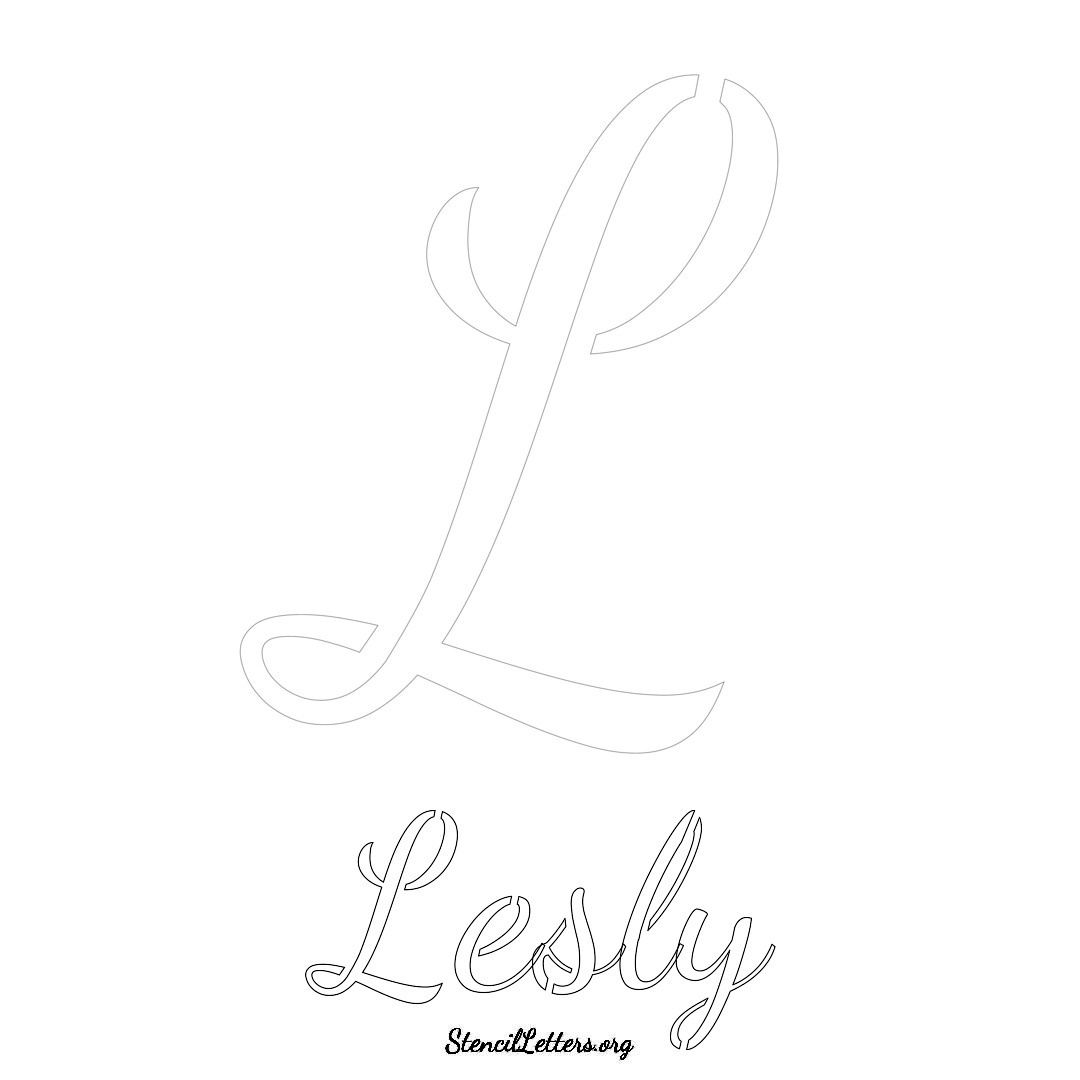 Lesly printable name initial stencil in Cursive Script Lettering