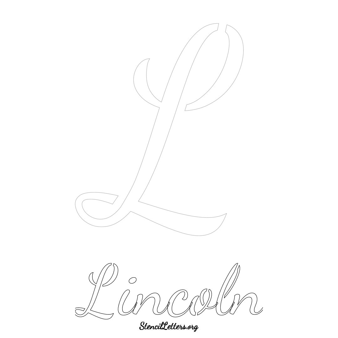 Lincoln printable name initial stencil in Cursive Script Lettering