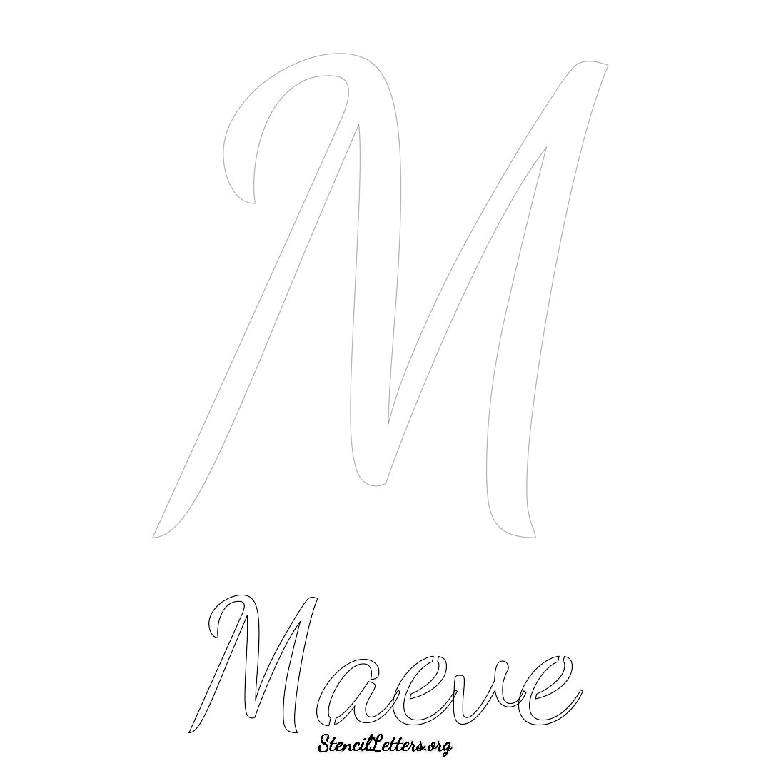 Maeve printable name initial stencil in Cursive Script Lettering