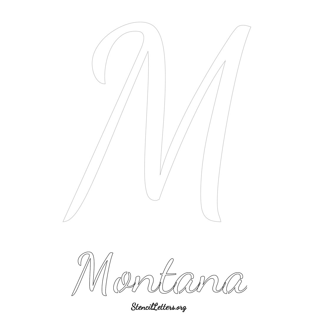 Montana printable name initial stencil in Cursive Script Lettering