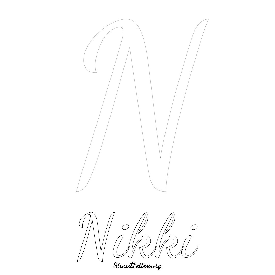 Nikki printable name initial stencil in Cursive Script Lettering