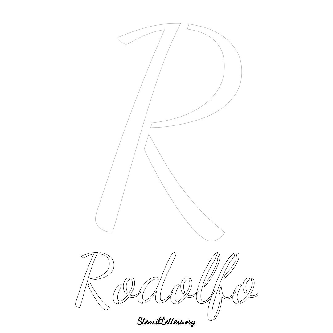 Rodolfo printable name initial stencil in Cursive Script Lettering