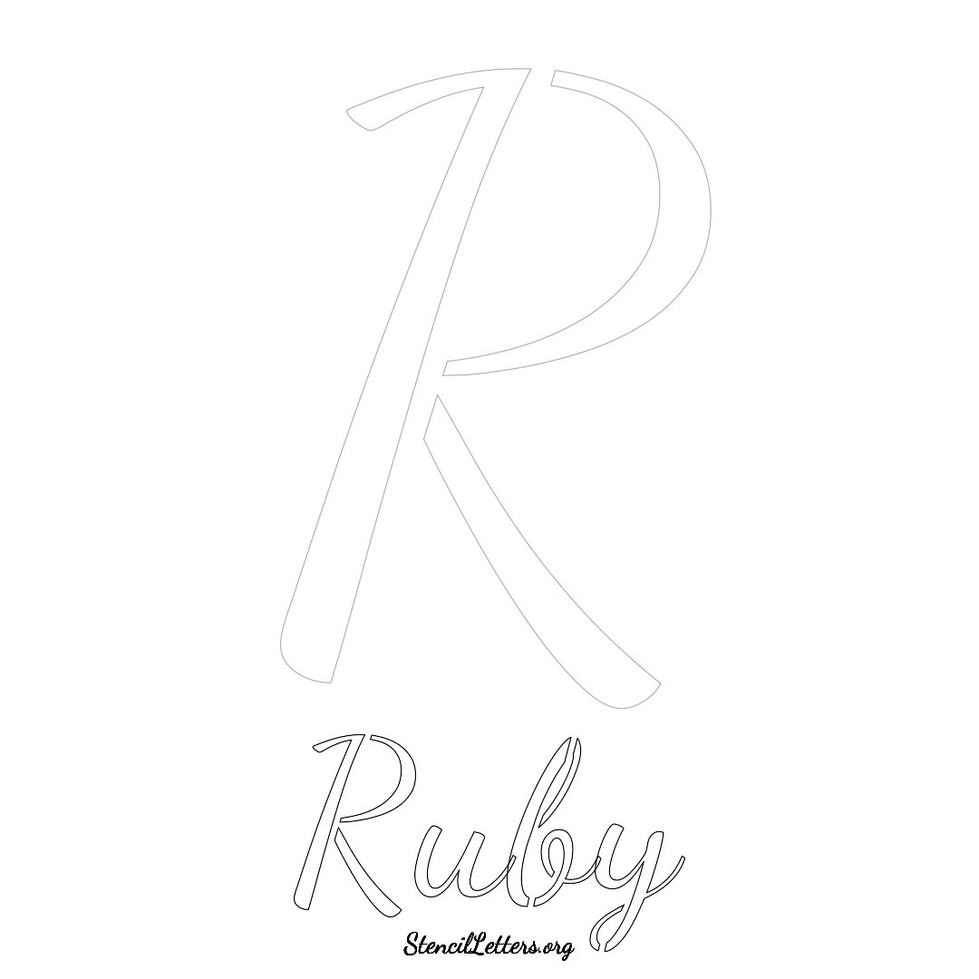 Ruby printable name initial stencil in Cursive Script Lettering