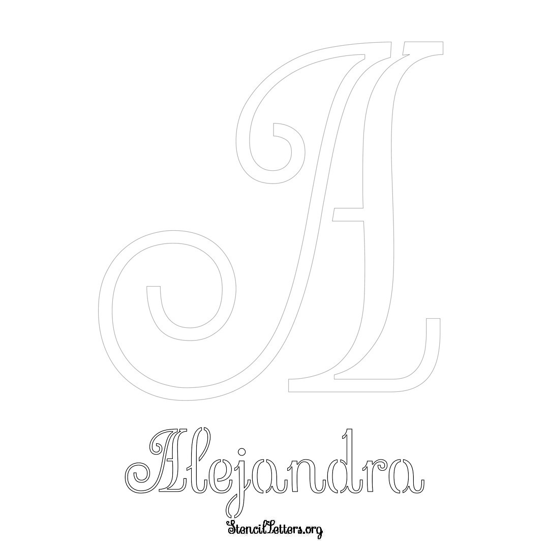 Alejandra printable name initial stencil in Ornamental Cursive Lettering