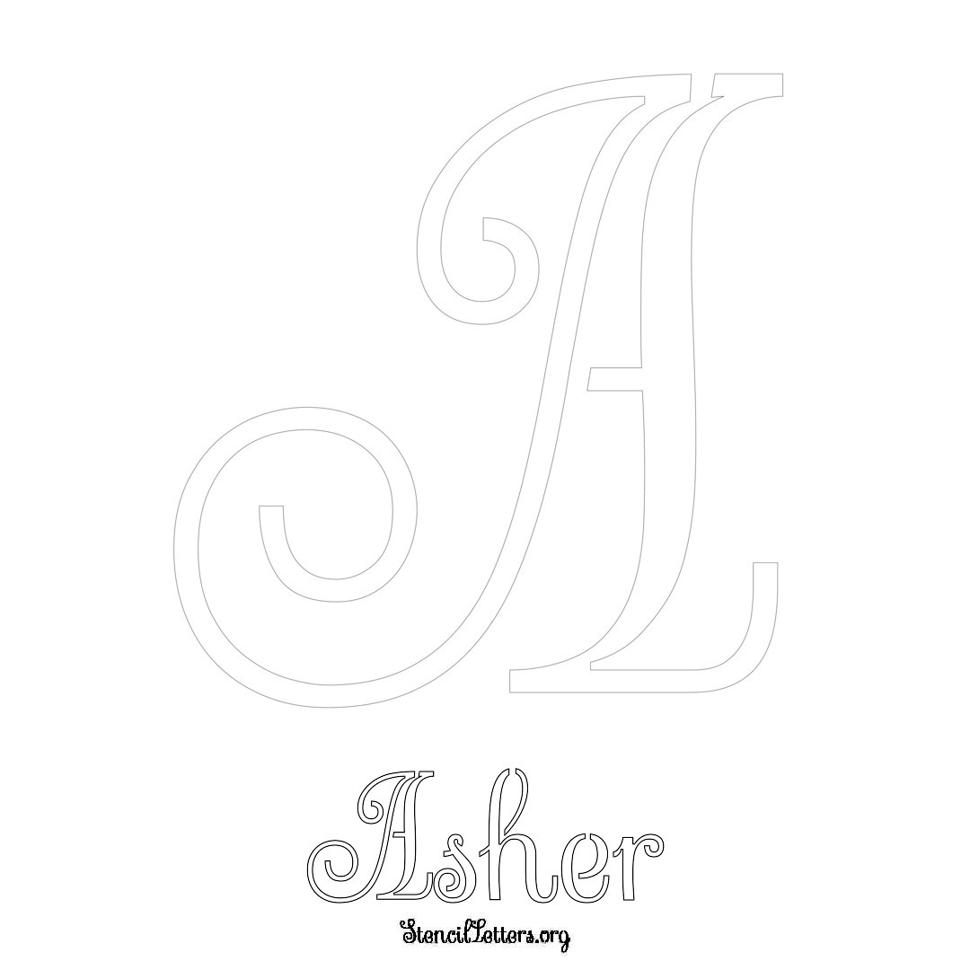 Asher printable name initial stencil in Ornamental Cursive Lettering