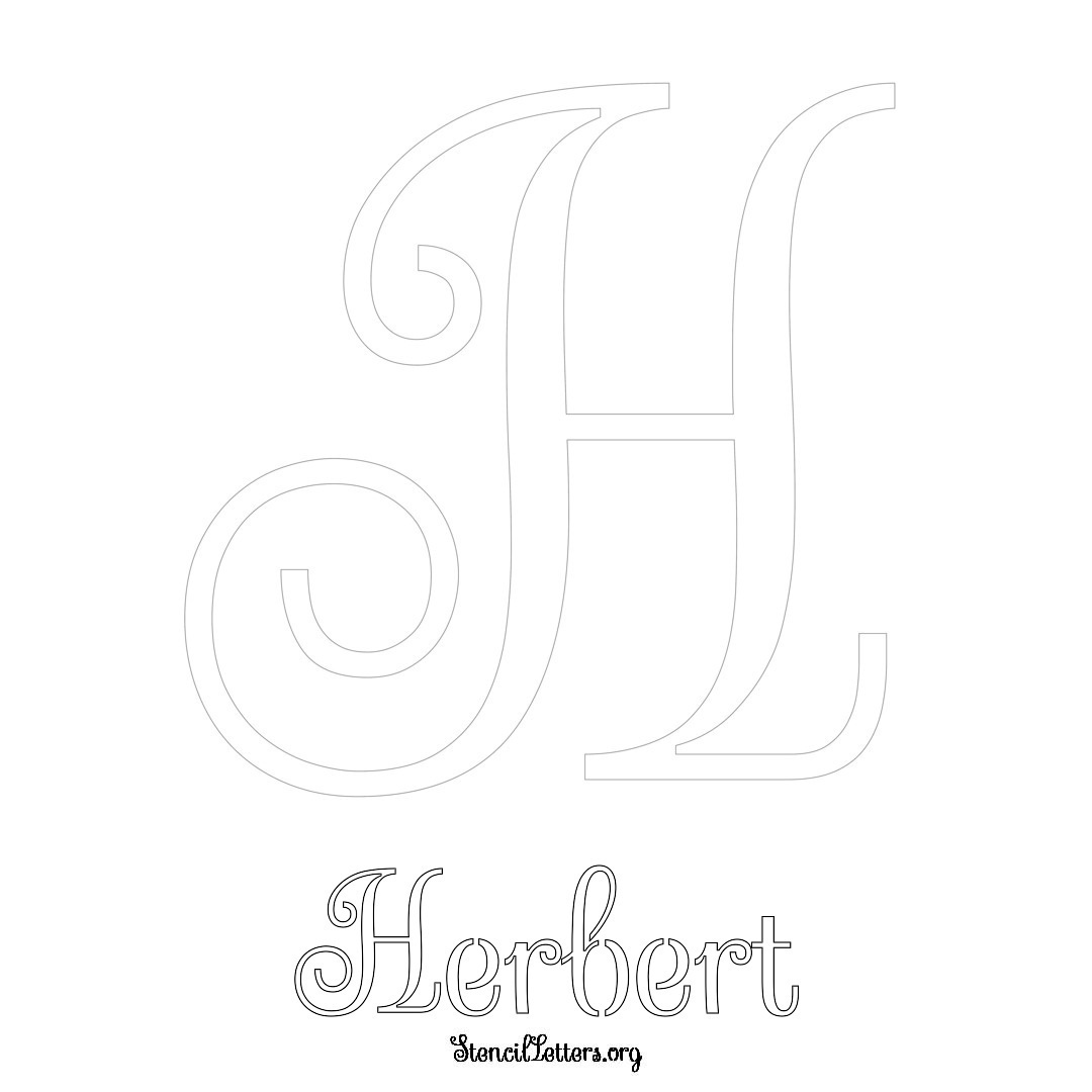 Herbert printable name initial stencil in Ornamental Cursive Lettering