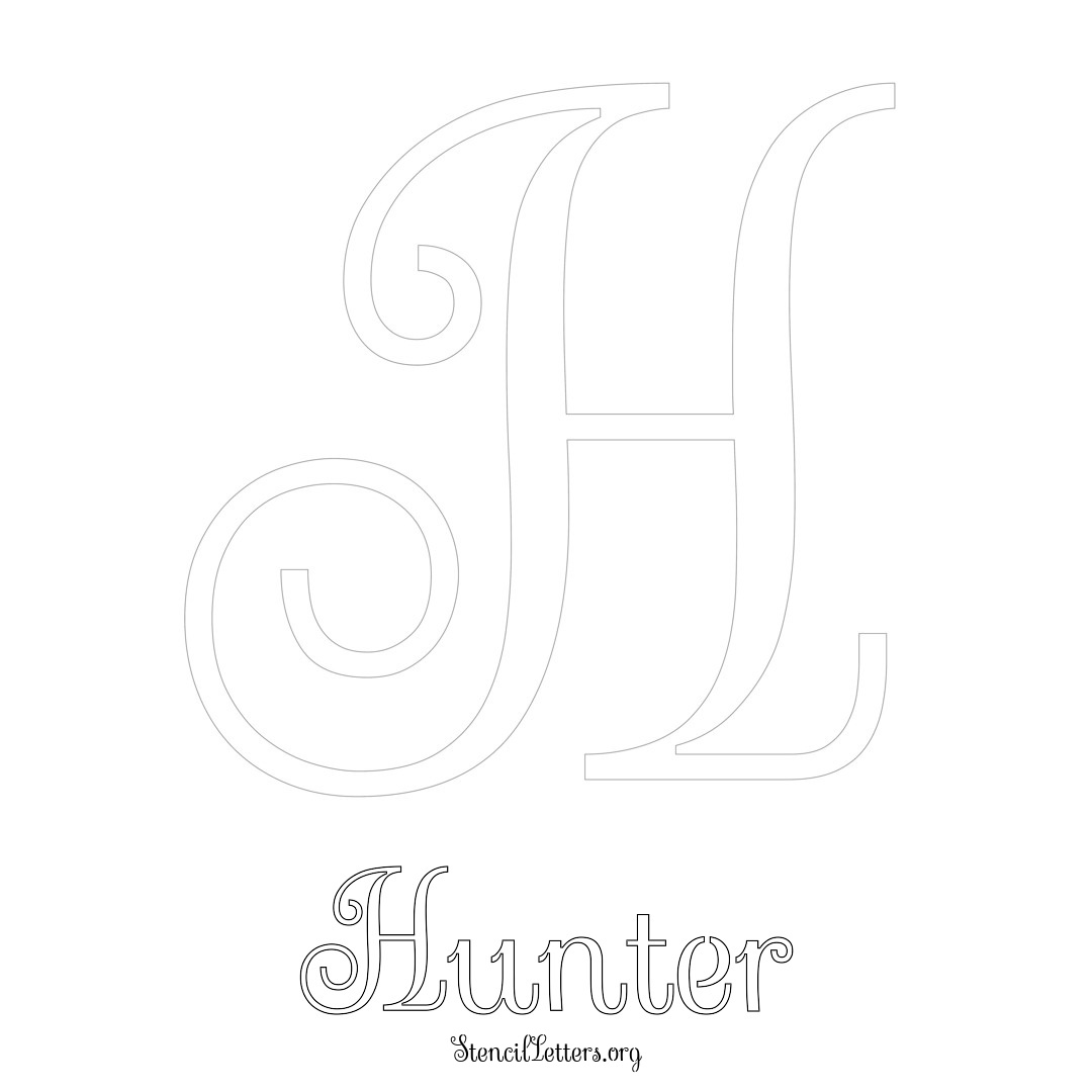 Hunter printable name initial stencil in Ornamental Cursive Lettering