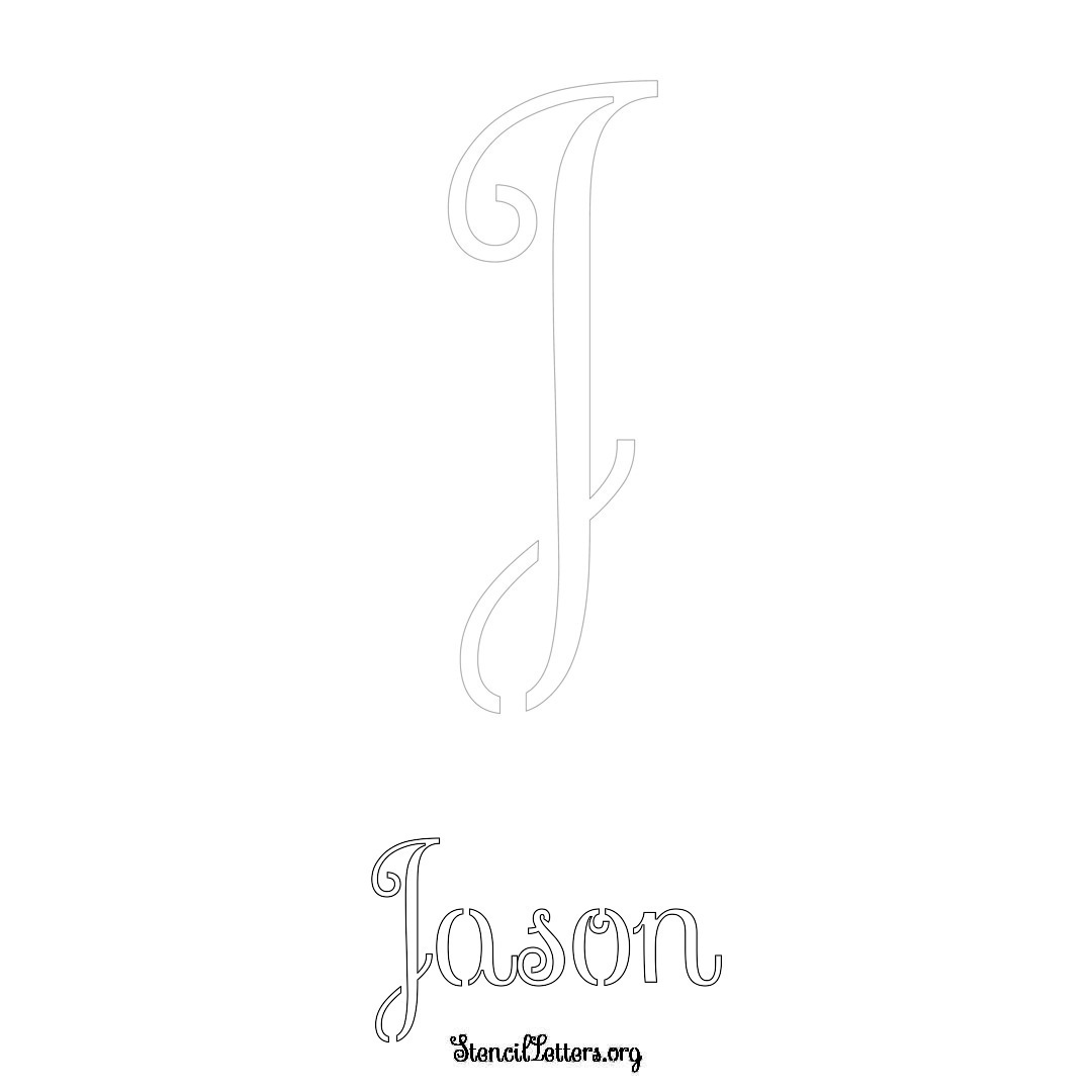 Jason printable name initial stencil in Ornamental Cursive Lettering