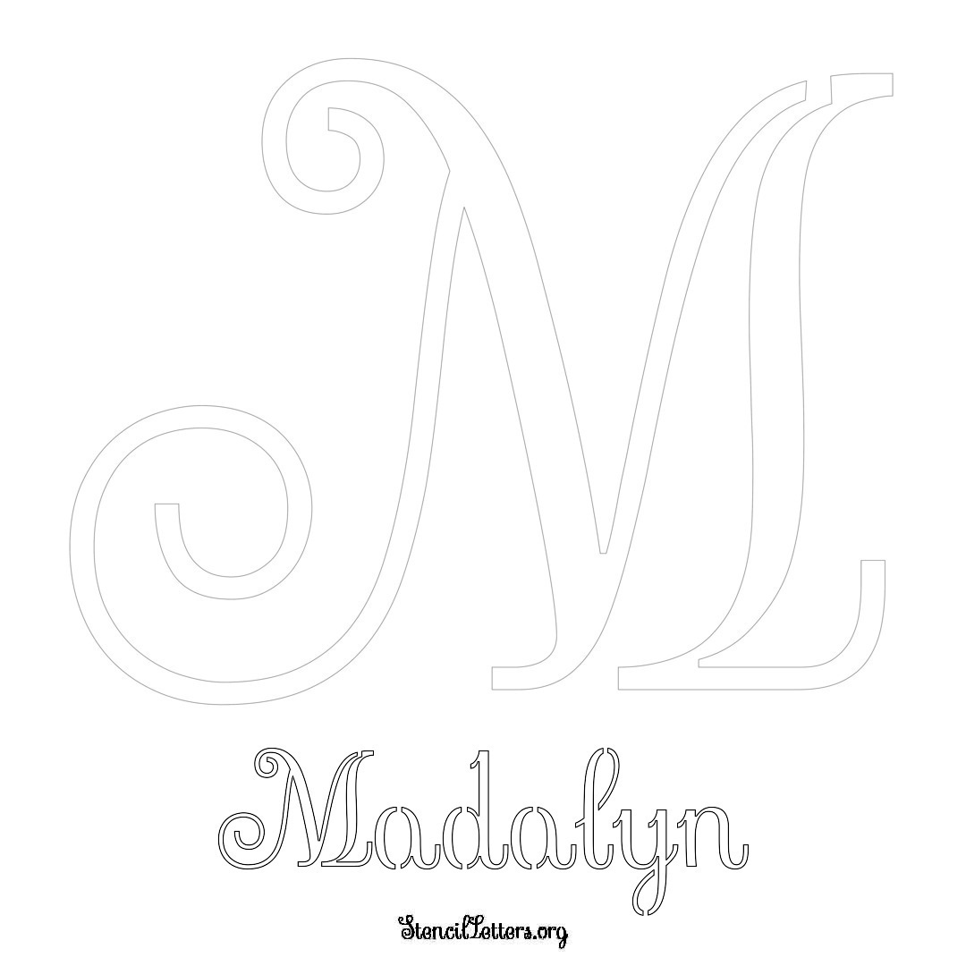 Madalyn printable name initial stencil in Ornamental Cursive Lettering