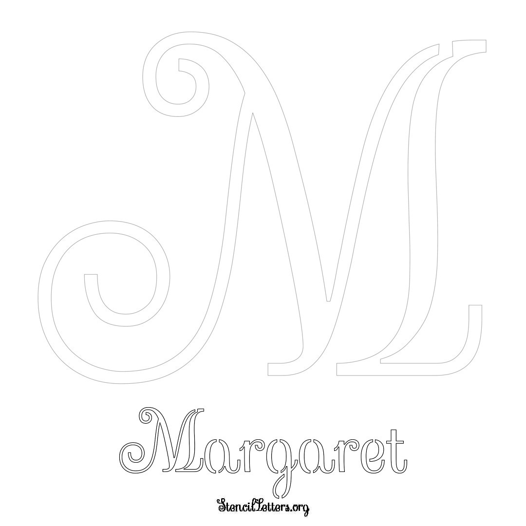 Margaret printable name initial stencil in Ornamental Cursive Lettering