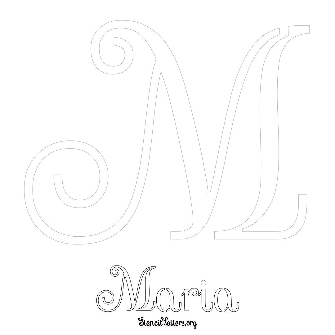 Maria printable name initial stencil in Ornamental Cursive Lettering