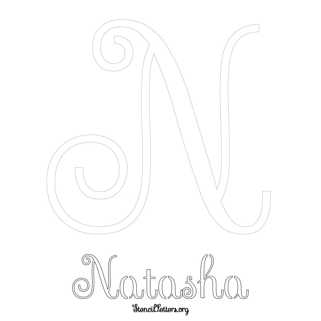 Natasha printable name initial stencil in Ornamental Cursive Lettering