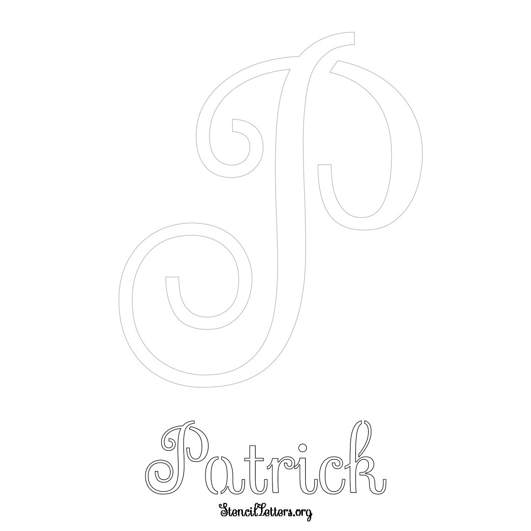 Patrick printable name initial stencil in Ornamental Cursive Lettering