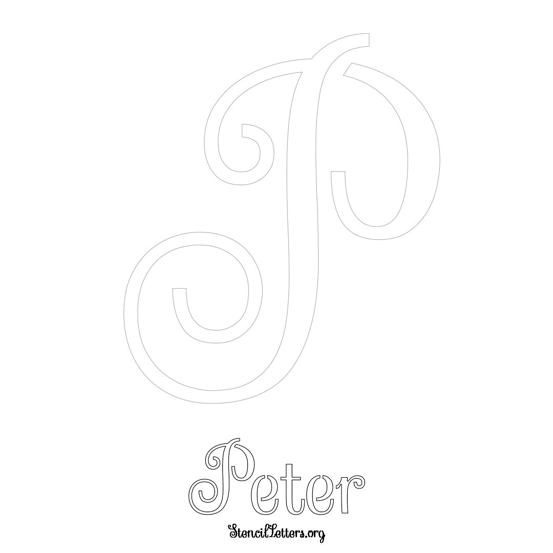 Peter printable name initial stencil in Ornamental Cursive Lettering