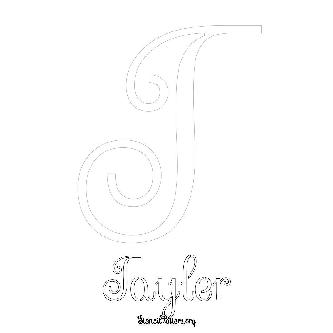 Tayler printable name initial stencil in Ornamental Cursive Lettering