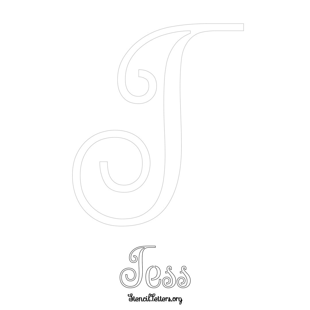 Tess printable name initial stencil in Ornamental Cursive Lettering