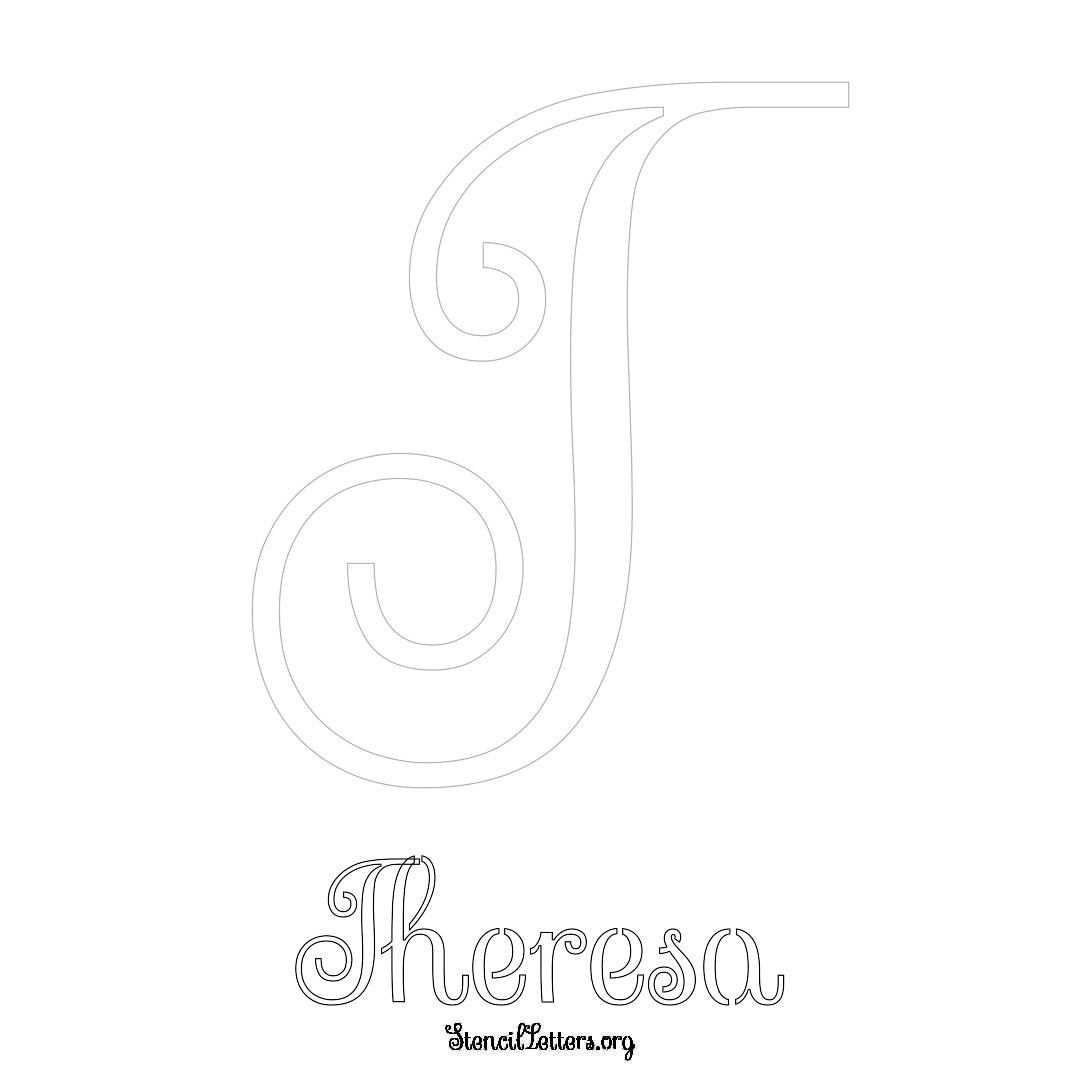Theresa printable name initial stencil in Ornamental Cursive Lettering