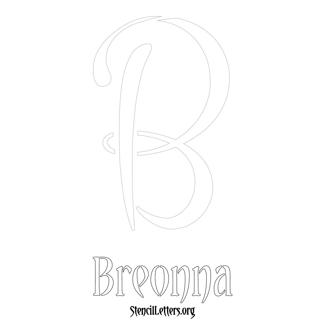 Breonna printable name initial stencil in Vintage Brush Lettering