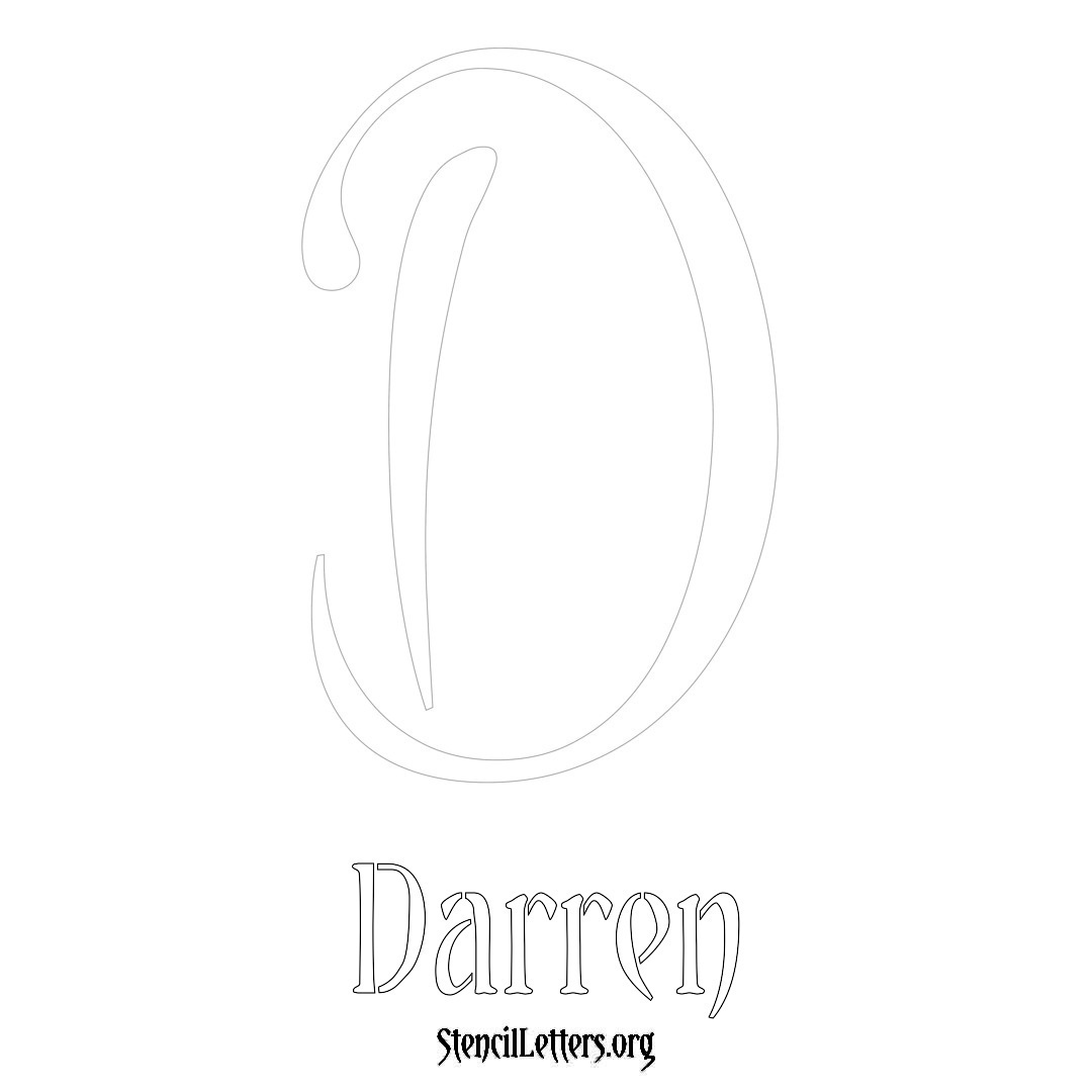 Darren printable name initial stencil in Vintage Brush Lettering
