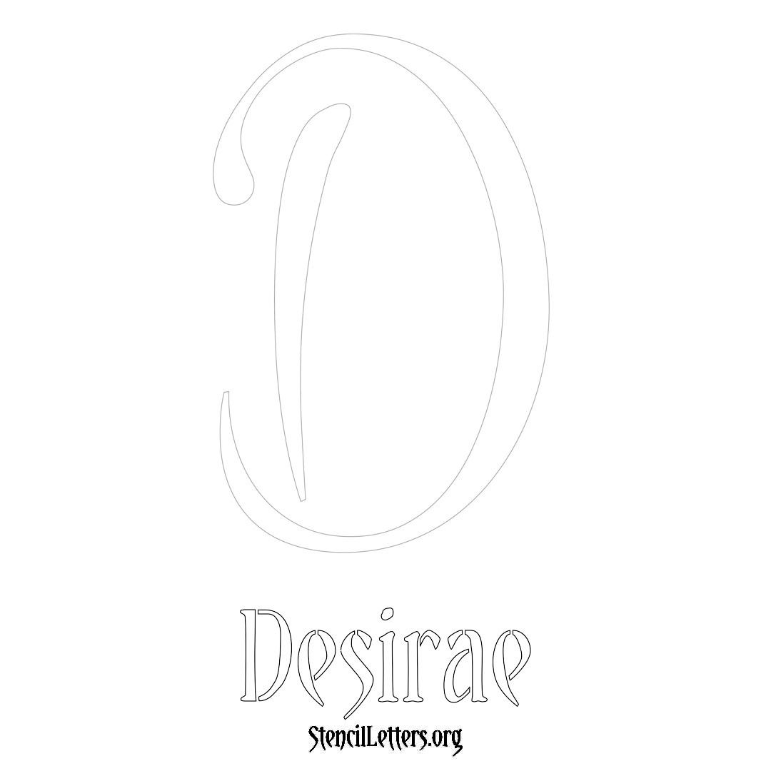 Desirae printable name initial stencil in Vintage Brush Lettering