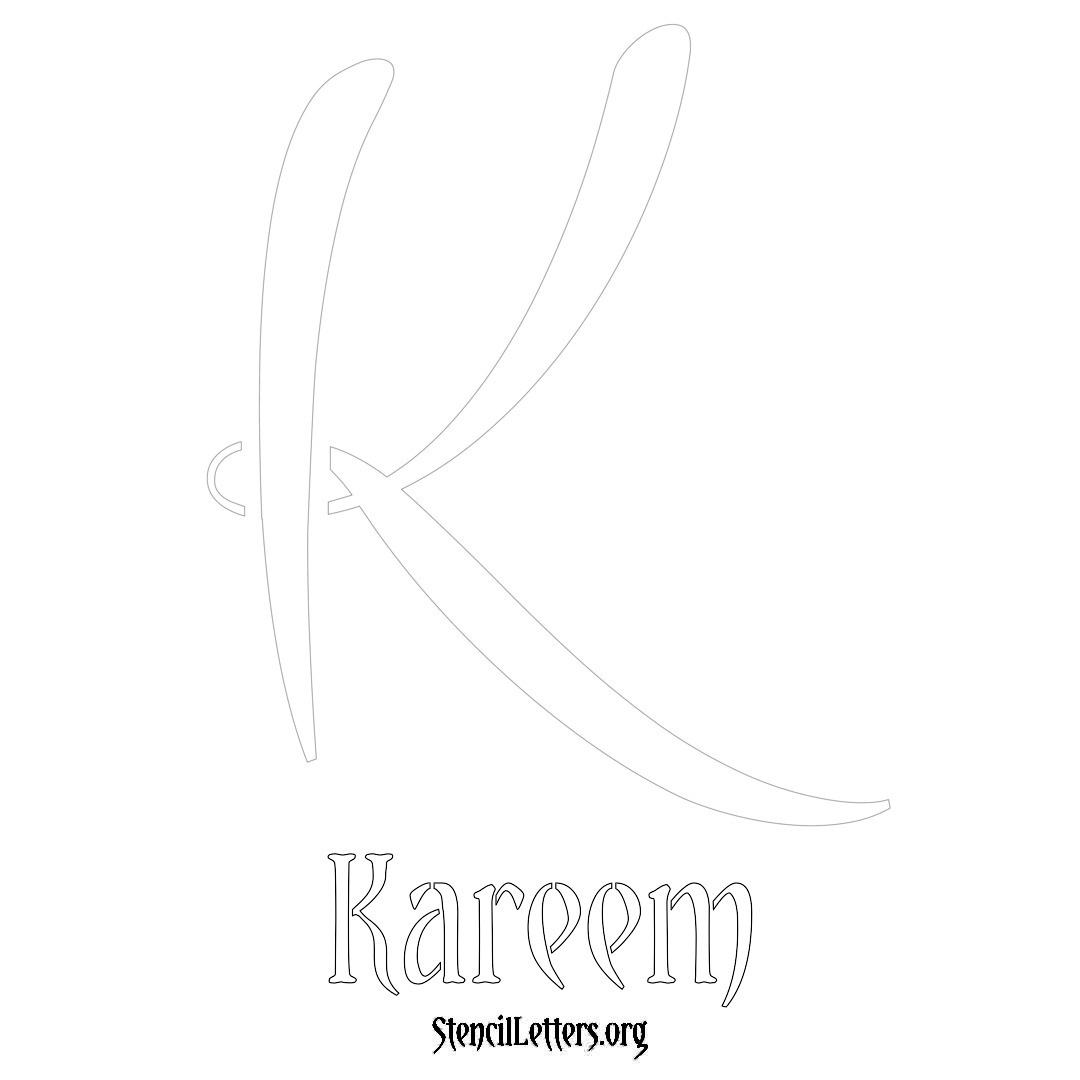 Kareem printable name initial stencil in Vintage Brush Lettering