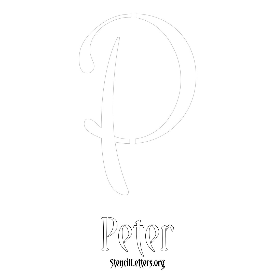 Peter printable name initial stencil in Vintage Brush Lettering