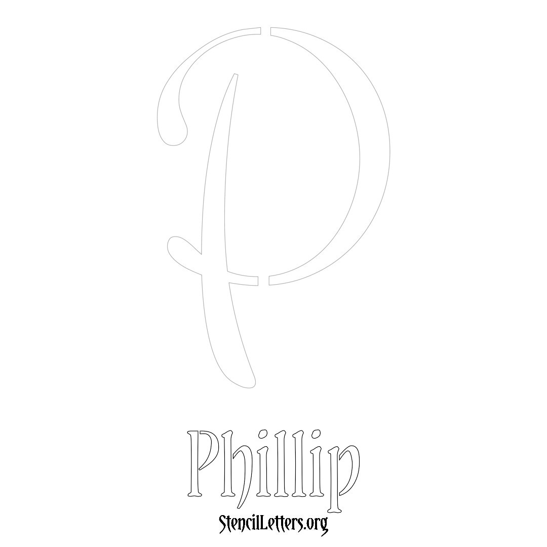 Phillip printable name initial stencil in Vintage Brush Lettering